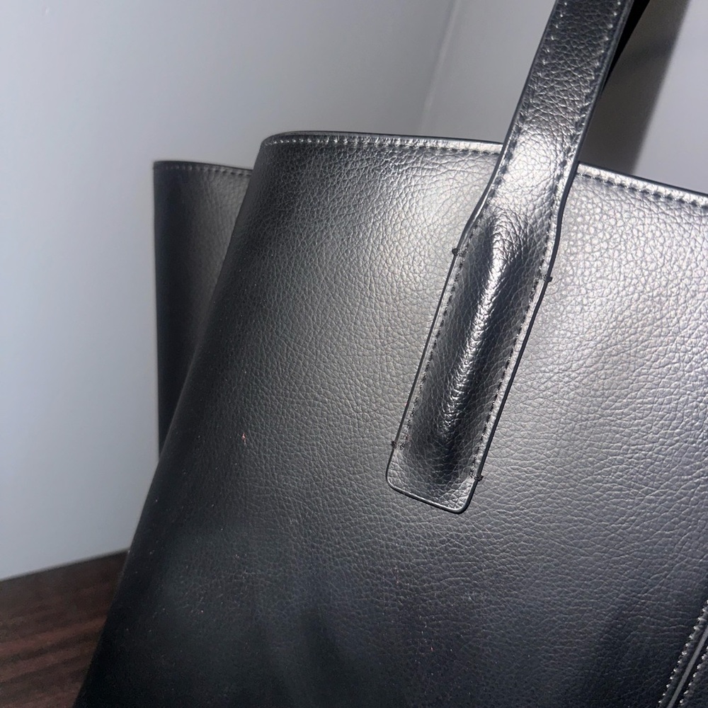 Black Leather Tote Bag - Classic Women's Tote - Picture 5 of 5